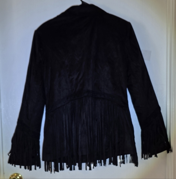 Black Fringe Women's Jacket, Size L - Picture 2 of 4